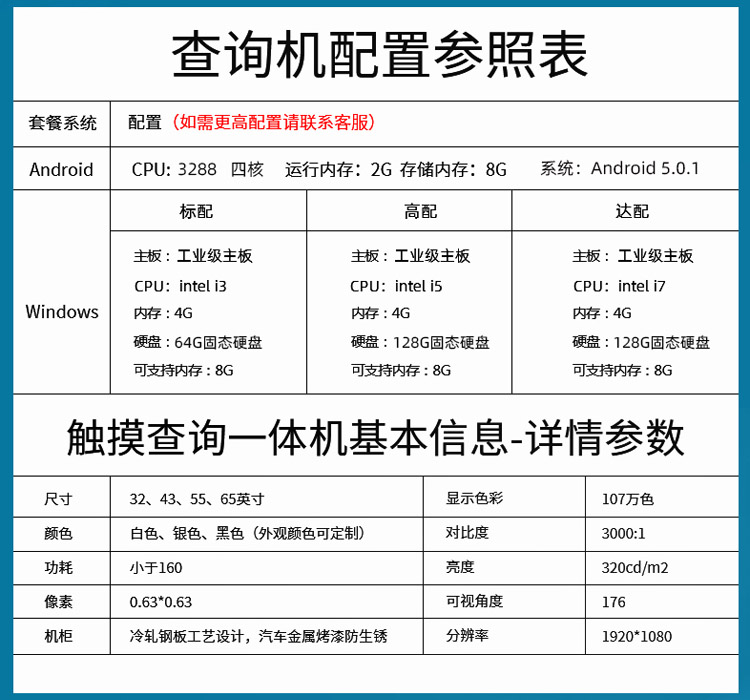 觸摸查詢一體機(jī)參數(shù)配置